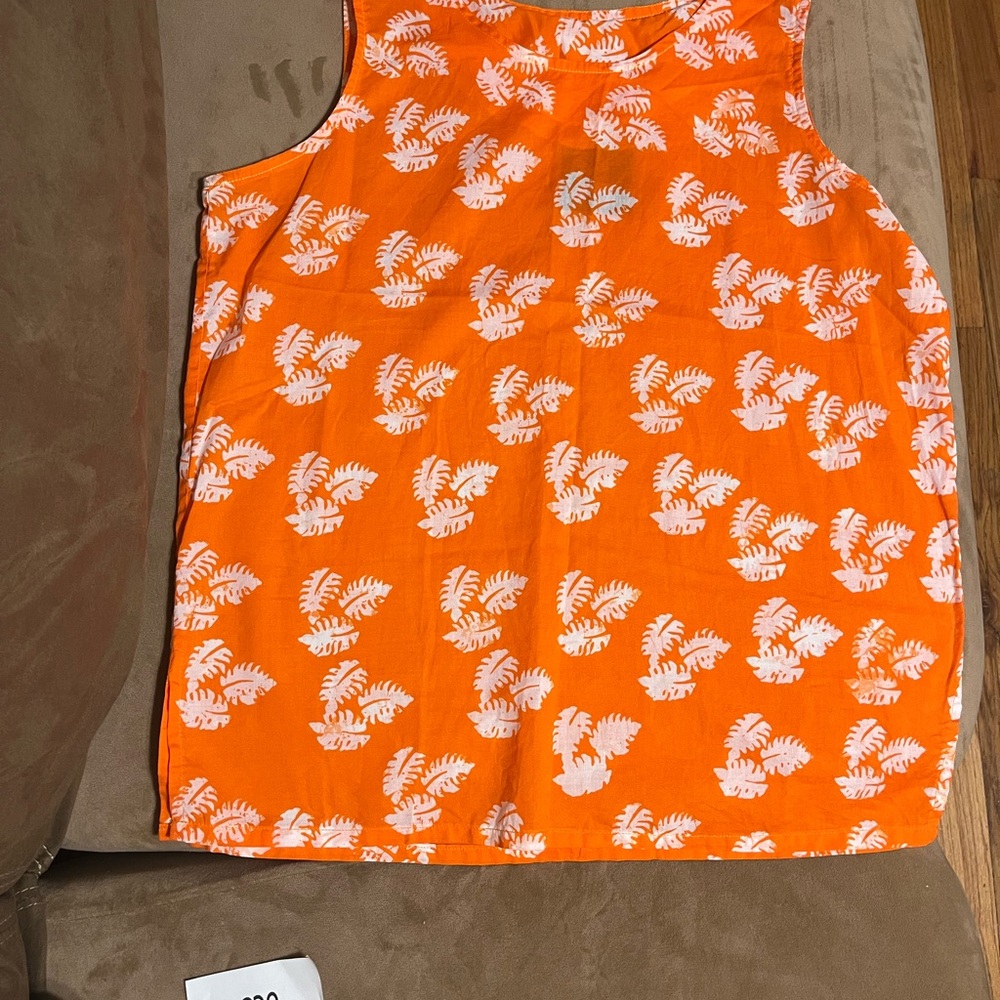Handmade Caribelle Batik Orange & White Tropical Sleeveless Top M - Picture 2 of 7